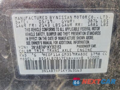 Zdjęcie 12 z 12 samochodu: 2019 NISSAN SENTRA VIN:3N1AB7AP1KY363163 - miniatura