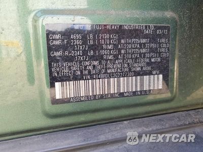 Zdjęcie 12 z 12 samochodu: 2012 SUBARU OUTBACK 3.6R LIMITED VIN:4S4BRDLC2C2277300 - miniatura