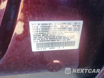 Zdjęcie 13 z 13 samochodu: 2011 HONDA PILOT EXL VIN:5FNYF4H51BB071611 - miniatura