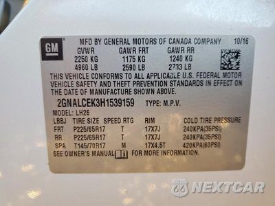 Zdjęcie 13 z 13 samochodu: 2017 CHEVROLET EQUINOX LT VIN:2GNALCEK3H1539159 - miniatura