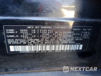 Zdjęcie 14 z 14 samochodu: 2019 SUBARU OUTBACK 2.5I PREMIUM VIN:4S4BSAFC0K3318059 - miniatura