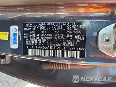 Zdjęcie 12 z 12 samochodu: 2019 HYUNDAI KONA SE VIN:KM8K1CAA8KU269384 - miniatura