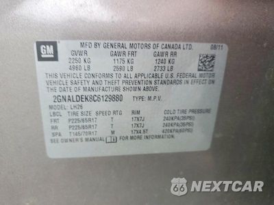 Zdjęcie 13 z 13 samochodu: 2012 CHEVROLET EQUINOX LT VIN:2GNALDEK8C6129880 - miniatura