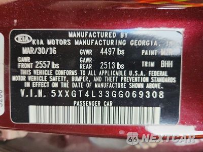 Zdjęcie 12 z 12 samochodu: 2016 KIA OPTIMA LX VIN:5XXGT4L33GG069308 - miniatura