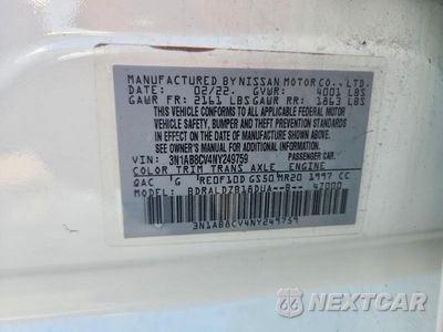 Zdjęcie 12 z 12 samochodu: 2022 NISSAN SENTRA SV VIN:3N1AB8CV4NY249759 - miniatura