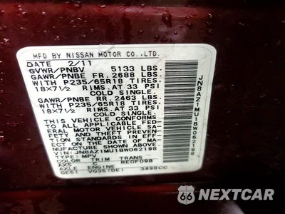 Zdjęcie 12 z 12 samochodu: 2011 NISSAN MURANO S VIN:JN8AZ1MU1BW062198 - miniatura