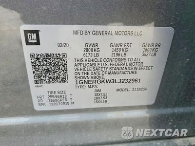 Zdjęcie 12 z 12 samochodu: 2020 CHEVROLET TRAVERSE LT VIN:1GNERGKW3LJ232961 - miniatura