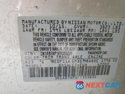 Zdjęcie 12 z 12 samochodu: 2015 NISSAN SENTRA S VIN:3N1AB7AP1FY355831 - miniatura