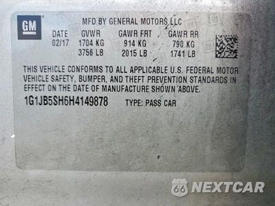 Zdjęcie 12 z 12 samochodu: 2017 CHEVROLET SONIC LS VIN:1G1JB5SH6H4149878 - miniatura