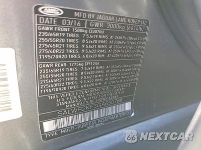 Zdjęcie 14 z 14 samochodu: 2016 LAND ROVER RANGE ROVER SPORT HSE VIN:SALWR2KF3GA650788 - miniatura