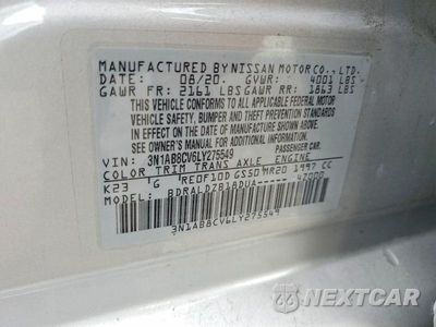 Zdjęcie 12 z 12 samochodu: 2020 NISSAN SENTRA SV VIN:3N1AB8CV6LY275549 - miniatura