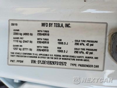 Zdjęcie 12 z 12 samochodu: 2019 TESLA MODEL 3 VIN:5YJ3E1EB2KF512572 - miniatura