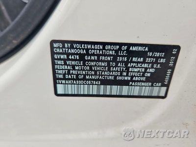 Zdjęcie 12 z 12 samochodu: 2013 VOLKSWAGEN PASSAT S VIN:1VWAH7A33DC057843 - miniatura