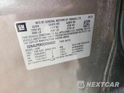 Zdjęcie 12 z 12 samochodu: 2012 CHEVROLET EQUINOX LT VIN:2GNALPEK5C6394032 - miniatura