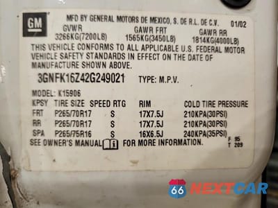 Zdjęcie 13 z 13 samochodu: 2002 CHEVROLET SUBURBAN K1500 VIN:3GNFK16Z42G249021 - miniatura