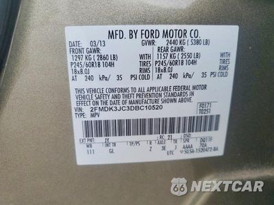 Zdjęcie 13 z 13 samochodu: 2013 FORD EDGE SEL VIN:2FMDK3JC3DBC10520 - miniatura