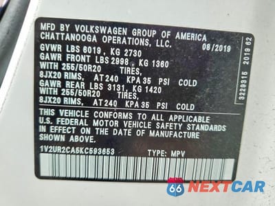Zdjęcie 13 z 13 samochodu: 2019 VOLKSWAGEN ATLAS SE VIN:1V2UR2CA5KC593653 - miniatura