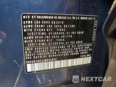 Zdjęcie 25 z 26 samochodu: 2018 VOLKSWAGEN TIGUAN SE VIN:3VV2B7AX1JM033502 - miniatura