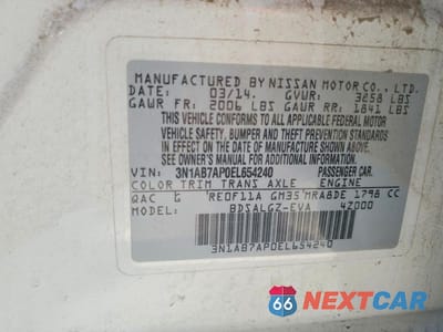 Zdjęcie 12 z 12 samochodu: 2014 NISSAN SENTRA SL VIN:3N1AB7AP0EL654240 - miniatura