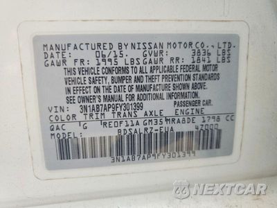 Zdjęcie 12 z 12 samochodu: 2015 NISSAN SENTRA SR VIN:3N1AB7AP9FY301399 - miniatura