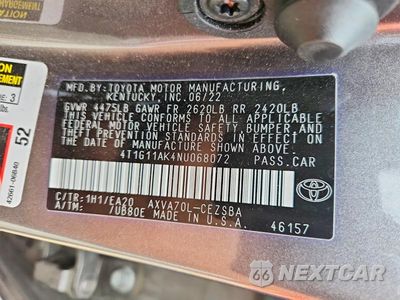Zdjęcie 12 z 12 samochodu: 2022 TOYOTA CAMRY SE VIN:4T1G11AK4NU068072 - miniatura