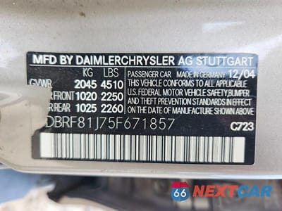 Zdjęcie 12 z 12 samochodu: 2005 MERCEDES-BENZ C 240 4MATIC VIN:WDBRF81J75F671857 - miniatura
