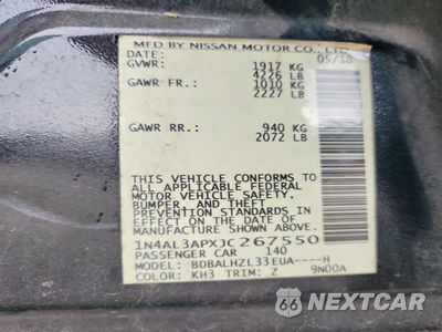 Zdjęcie 13 z 13 samochodu: 2018 NISSAN ALTIMA 2.5 SR VIN:1N4AL3APXJC267550 - miniatura