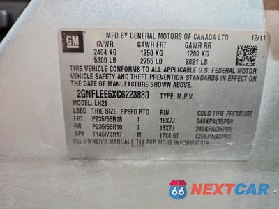 Zdjęcie 13 z 13 samochodu: 2012 CHEVROLET EQUINOX LT VIN:2GNFLEE5XC6223880 - miniatura