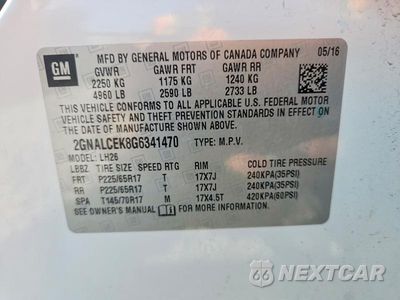 Zdjęcie 13 z 13 samochodu: 2016 CHEVROLET EQUINOX LT VIN:2GNALCEK8G6341470 - miniatura