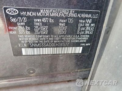 Zdjęcie 13 z 13 samochodu: 2020 HYUNDAI SANTA FE SEL VIN:5NMS33AD0LH281577 - miniatura