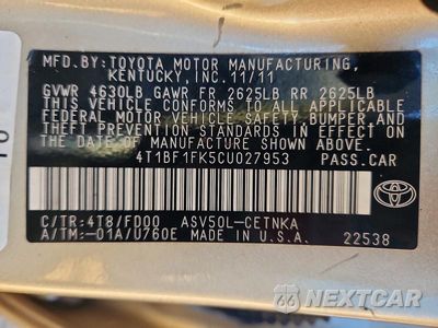 Zdjęcie 13 z 13 samochodu: 2012 TOYOTA CAMRY LE VIN:4T1BF1FK5CU027953 - miniatura
