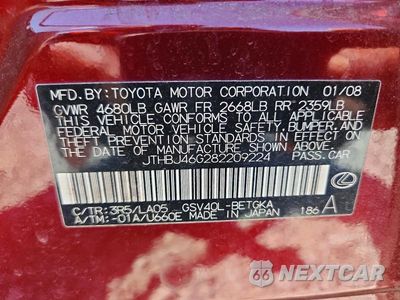 Zdjęcie 12 z 12 samochodu: 2008 LEXUS ES 350 VIN:JTHBJ46G282209224 - miniatura