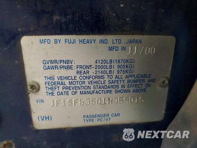 Zdjęcie 12 z 12 samochodu: 2001 SUBARU FORESTER L VIN:JF1SF63501H759015 - miniatura