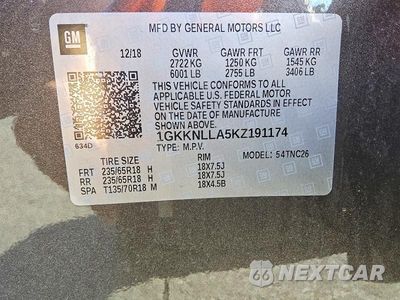 Piąte zdjęcie samochodu w środku: 2019 GMC ACADIA SLE VIN:1GKKNLLA5KZ191174 - miniatura