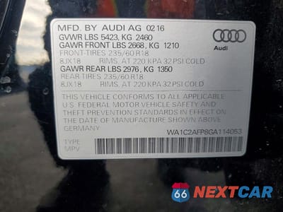 Zdjęcie 12 z 12 samochodu: 2016 AUDI Q5 PREMIUM VIN:WA1C2AFP8GA114053 - miniatura