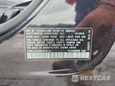 Zdjęcie 12 z 12 samochodu: 2019 VOLKSWAGEN PASSAT WOLFSBURG VIN:1VWLA7A33KC003713 - miniatura