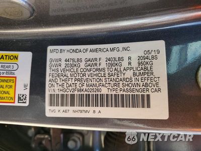 Zdjęcie 13 z 13 samochodu: 2019 HONDA ACCORD TOURING VIN:1HGCV2F98KA025260 - miniatura