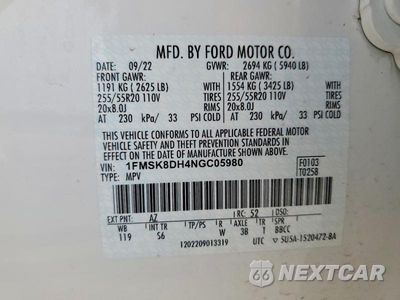Zdjęcie 13 z 13 samochodu: 2022 FORD EXPLORER XLT VIN:1FMSK8DH4NGC05980 - miniatura