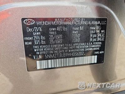 Zdjęcie 13 z 13 samochodu: 2017 HYUNDAI SANTA FE SPORT 2.4L VIN:5NMZT3LB9HH036102 - miniatura