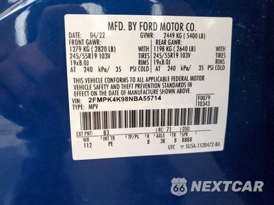 Zdjęcie 14 z 14 samochodu: 2022 FORD EDGE TITANIUM VIN:2FMPK4K98NBA55714 - miniatura