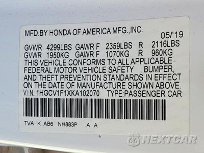 Zdjęcie 12 z 12 samochodu: 2019 HONDA ACCORD LX VIN:1HGCV1F1XKA102070 - miniatura