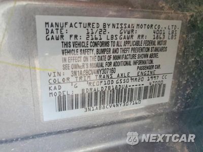 Zdjęcie 12 z 12 samochodu: 2022 NISSAN SENTRA SV VIN:3N1AB8CV4NY307160 - miniatura
