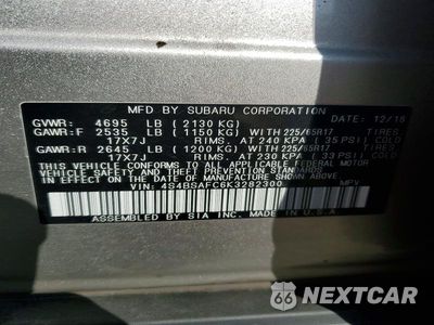 Zdjęcie 13 z 13 samochodu: 2019 SUBARU OUTBACK 2.5I PREMIUM VIN:4S4BSAFC6K3282300 - miniatura