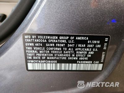 Zdjęcie 13 z 13 samochodu: 2015 VOLKSWAGEN PASSAT SEL VIN:1VWCV7A36FC064905 - miniatura
