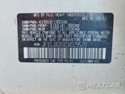 Zdjęcie 12 z 12 samochodu: 2012 SUBARU IMPREZA PREMIUM VIN:JF1GJAD6XCH029520 - miniatura
