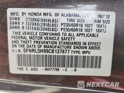Zdjęcie 14 z 14 samochodu: 2012 HONDA ODYSSEY TOURING VIN:5FNRL5H99CB137877 - miniatura