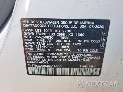 Zdjęcie 13 z 13 samochodu: 2021 VOLKSWAGEN ATLAS SEL PREMIUM VIN:1V2TR2CA0MC514680 - miniatura