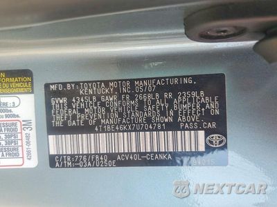 Zdjęcie 12 z 12 samochodu: 2007 TOYOTA CAMRY LE VIN:4T1BE46KX7U704781 - miniatura