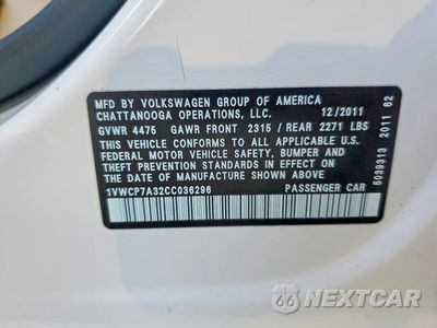 Zdjęcie 13 z 13 samochodu: 2012 VOLKSWAGEN PASSAT SEL VIN:1VWCP7A32CC036296 - miniatura