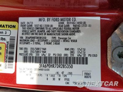 Zdjęcie 12 z 12 samochodu: 2013 FORD FUSION SE VIN:3FA6P0HR7DR285350 - miniatura